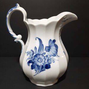 Vintage Royal Copenhagen Blue Flower Handled Pitcher Jug Denmark 7.75"